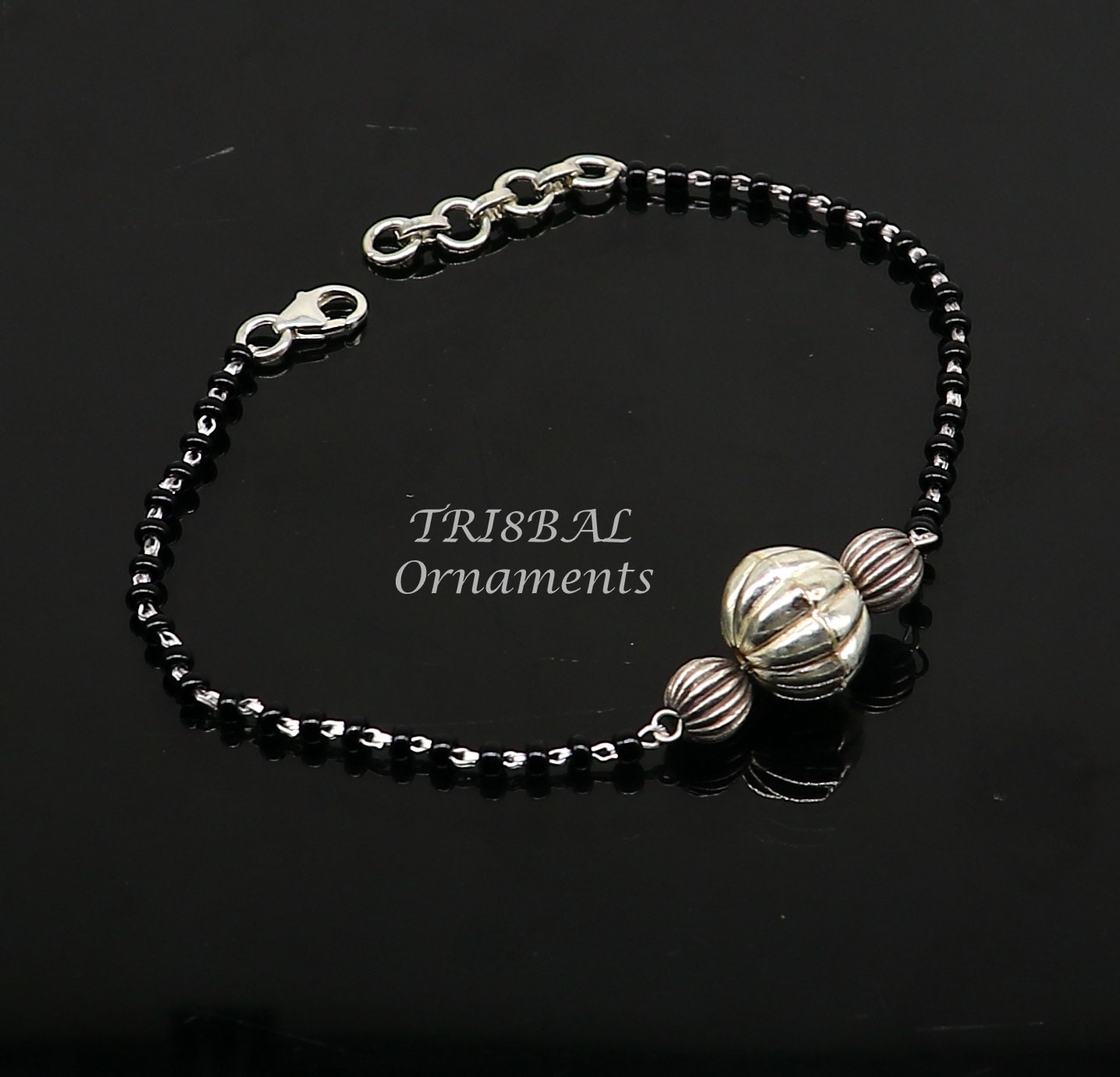 925 sterling silver modern cultural black beaded all sizes girls bracelet Combo use bracelet or anklets, best Mangalsutra bracelet sbr458 - TRIBAL ORNAMENTS