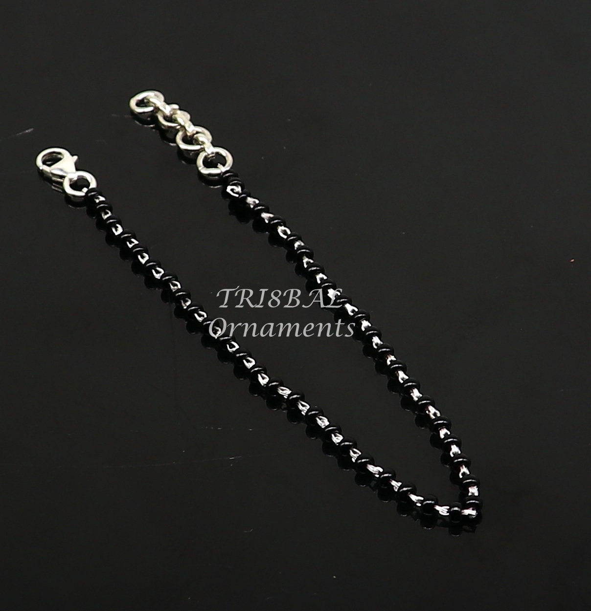 925 sterling silver modern cultural black beaded all sizes girls bracelet Combo use bracelet or anklets, best Mangalsutra bracelet sbr459 - TRIBAL ORNAMENTS
