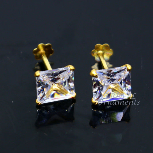 6mm OR 5 mm 18kt yellow gold handmade single cubic zircon stone square shape stud earring cartilage customized unisex jewelry er143 - TRIBAL ORNAMENTS