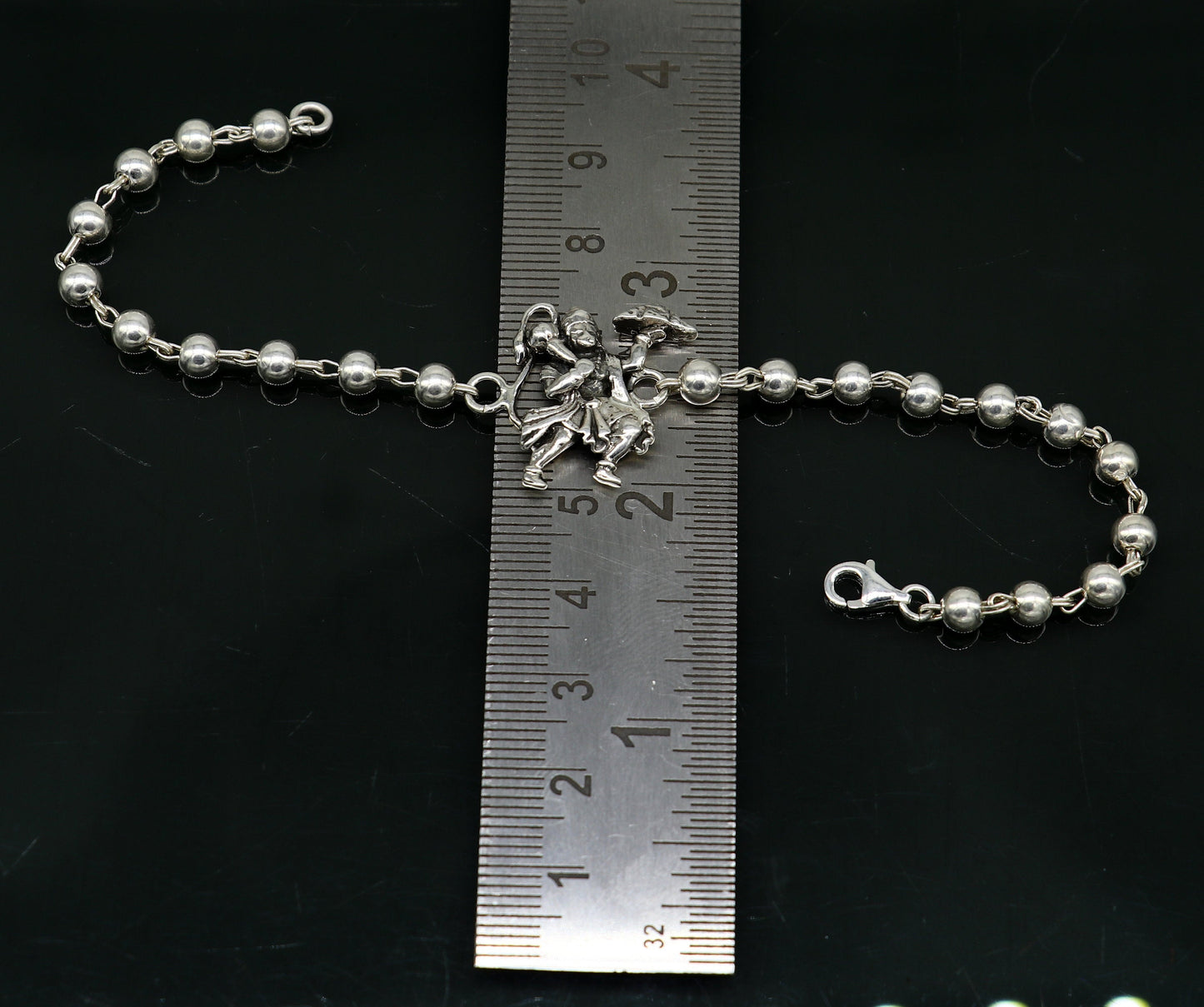 925 Sterling silver Hanuman beaded bracelet rakhi with personalized design, handcrafted by TRIBAL ORNAMENTS.