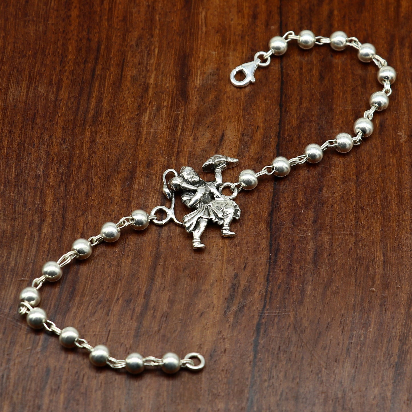 925 Sterling silver customized beaded 'Hanuman' Rakhi or bracelet. best gift for your brother's for special personalized gifing rk18 - TRIBAL ORNAMENTS