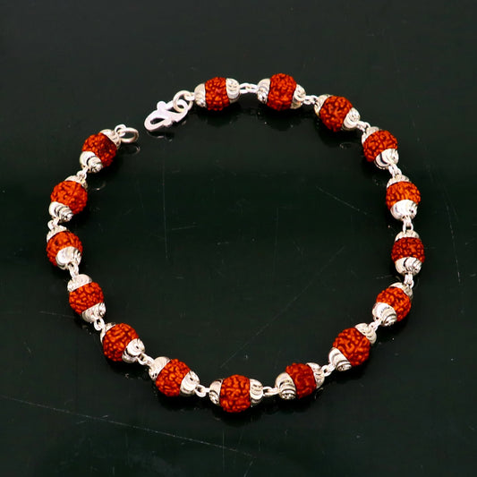 Solid silver handmade 6 mm Natural Rudraksha beads stunning divine bracelet jewelry from Rajasthan India nsbr298 - TRIBAL ORNAMENTS