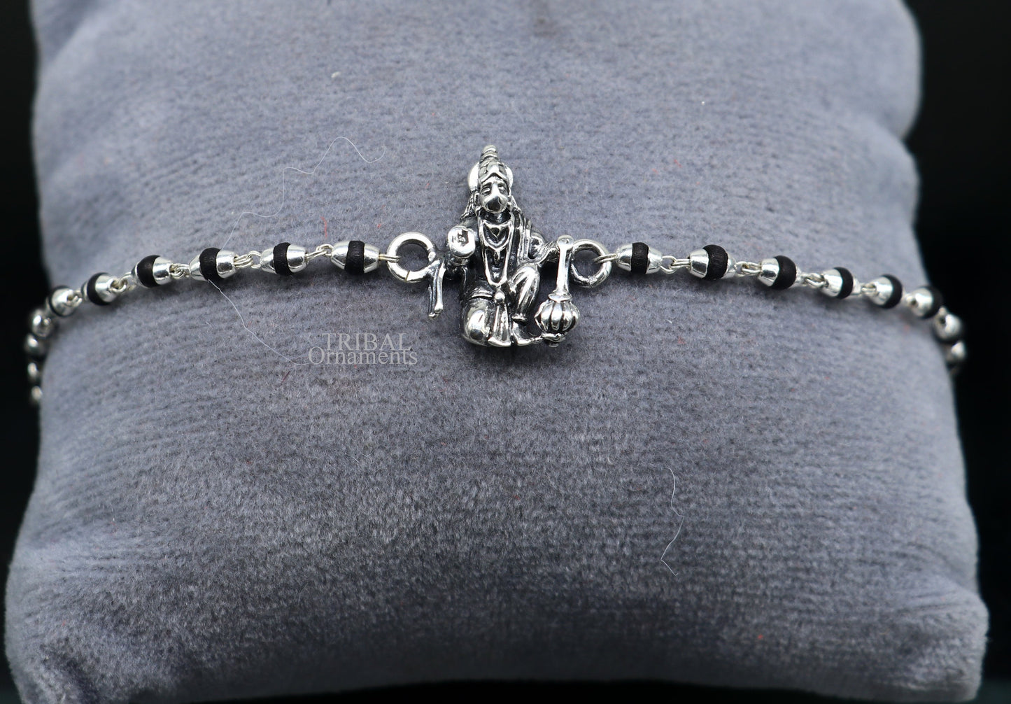 925 Sterling silver customized beaded 'Hanuman' Rakhi or bracelet. best gift for your brother's for special personalized gifing rk192 - TRIBAL ORNAMENTS