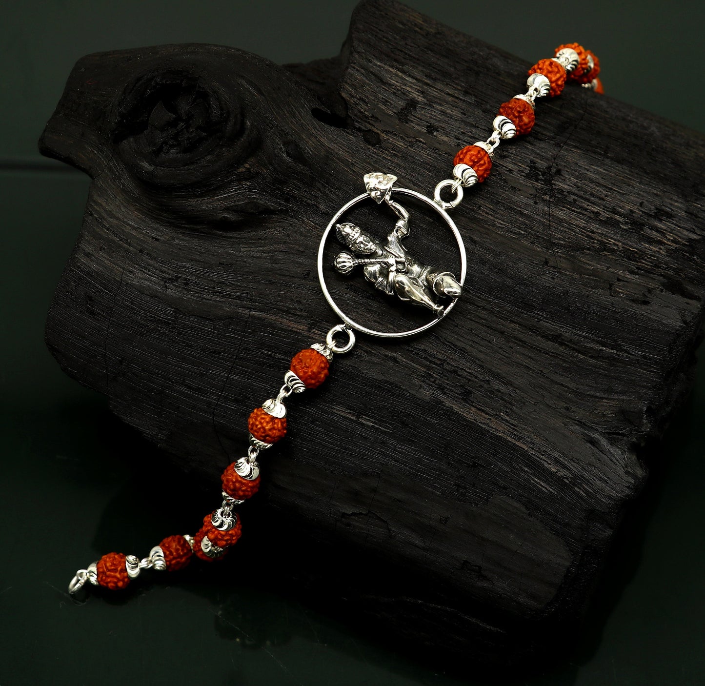 925 Sterling silver customized rudraksha beaded Lord Hanuman Rakhi bracelet. best gift for your brother's of special Rakshabandhan rk006 - TRIBAL ORNAMENTS
