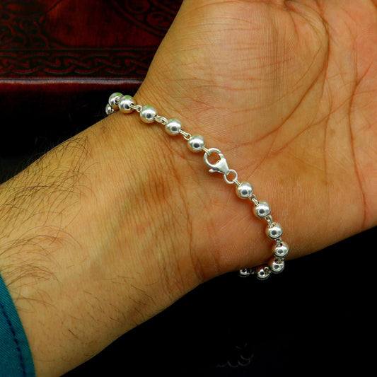 925 sterling silver handmade 5.5 mm round beads balls unisex bracelet, fabulous customized beaded bracelet stylish gift sbr211 - TRIBAL ORNAMENTS