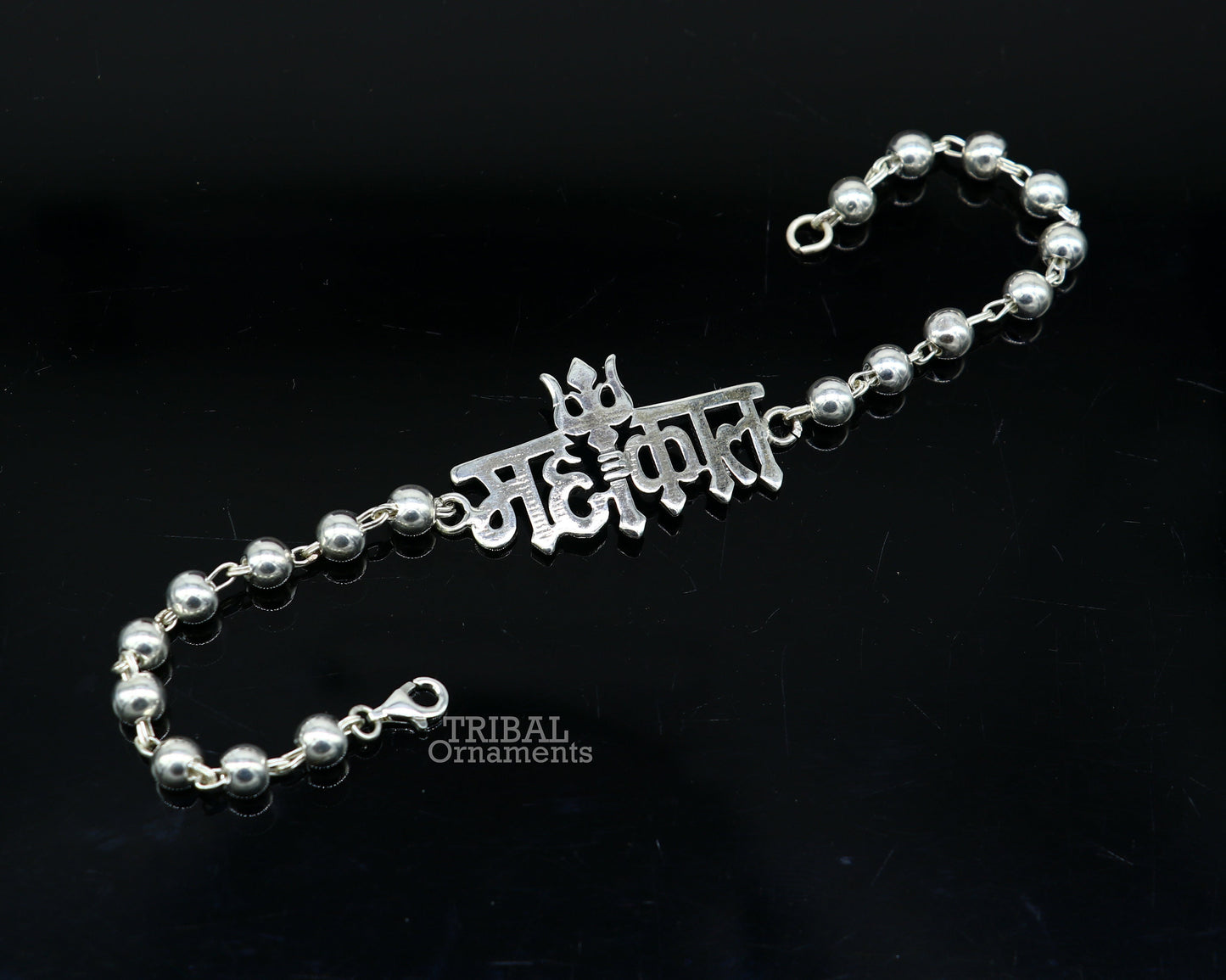 925 sterling silver Lord Shiva Mahakal design beads bracelet, intricate silver Rakhi with traditional Mahakal motif.