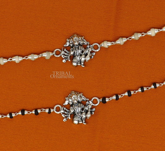 Panchmukhi hanuman holy basil rosary beads Rakhi 925 sterling silver handmade Rakhi bracelet, amazing Tulsi beaded bracelet rk203 - TRIBAL ORNAMENTS