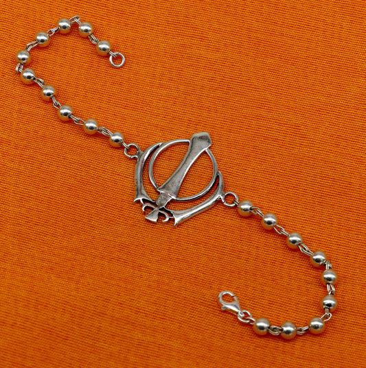 8" 925 Sterling silver customized beaded Wahe guru khalsa symbol bracelet best gift for your brother's for special personalized gifing rk19 - TRIBAL ORNAMENTS