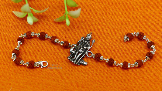 Sterling silver divine Lord Kartikeya beads bracelet with Rudraksh design, crafted by TRIBAL ORNAMENTS, elegant jewelry accessory.