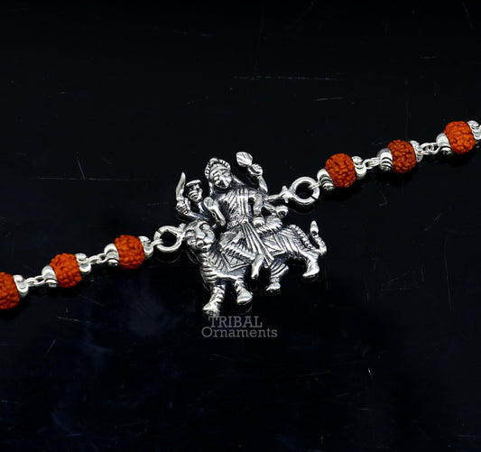 925 Sterling silver divine Durga,bhawani mataji Rakhi bracelet best gift rudraksh with goddess Rakhi for brother's for special gifing rk236 - TRIBAL ORNAMENTS
