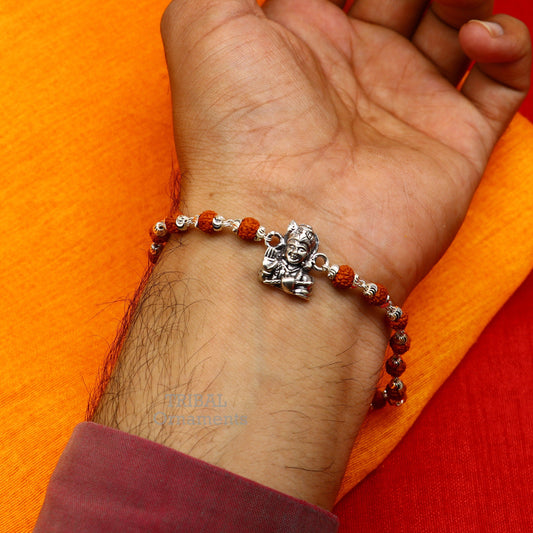 925 Sterling silver divine lord Krishna Rakhi or bracelet best gift for your brother's for special personalized gifing rk239 - TRIBAL ORNAMENTS