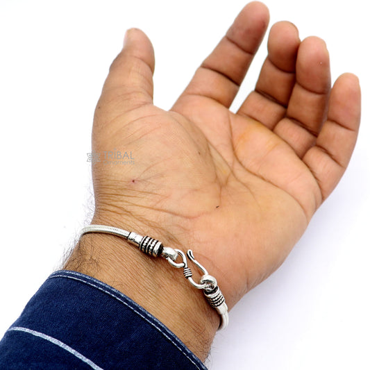 3mm 925 sterling silver snake chain bracelet by Tribal Ornaments, flexible unisex jewelry with handcrafted design from Rajasthan, India.