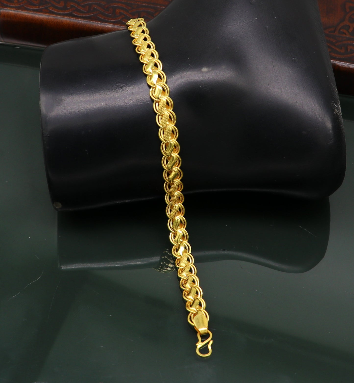 22kt yellow gold customized designer lotus bracelet, all sizes gifting bracelet, new fancy stylish bracelet unisex jewelry br50 - TRIBAL ORNAMENTS