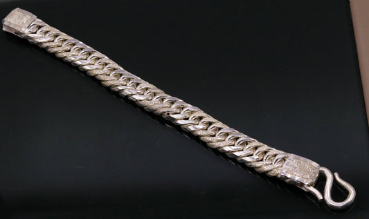 8" solid long Vintage antique cuban link chain 925 sterling silver bracelet, excellent unisex gifting custom made jewelry from india sbr151 - TRIBAL ORNAMENTS