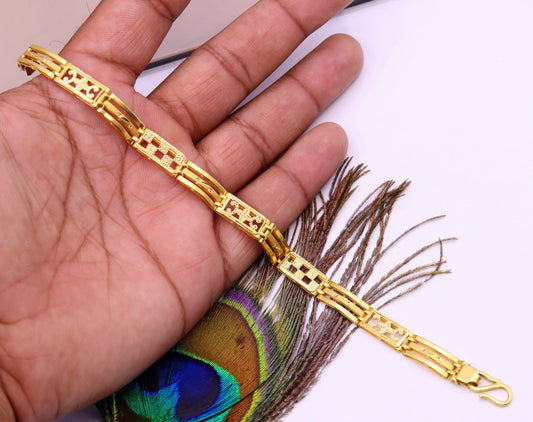 Authentic 22KT yellow gold handmade flexible unisex bracelet with solid design, hallmarked 916, Rajasthan India jewelry by Tribal Ornaments.