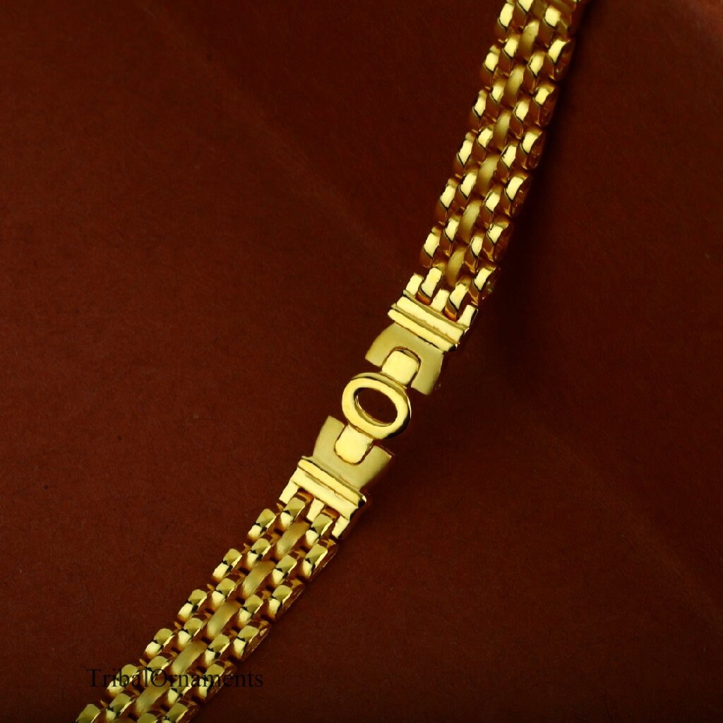 22kt yellow gold handmade pure gold bracelet, All size customized 7 mm unisex bracelet, best gift for wedding valentines day jewelry gbr2 - TRIBAL ORNAMENTS