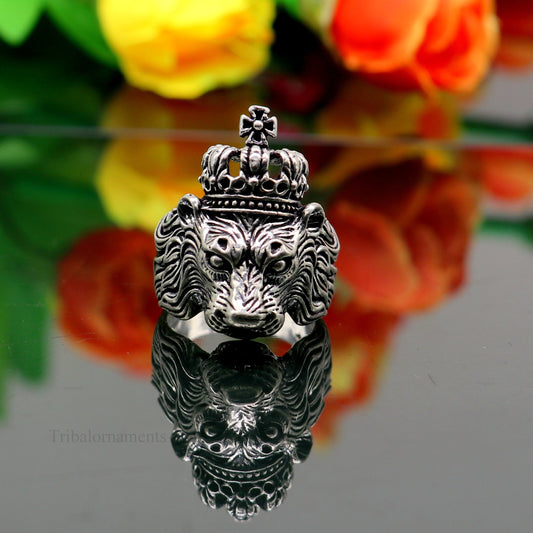 925 sterling silver handcrafted Narsimha ring , solid king lion ring, Amazing vintage design ring band for unisex gifting from india ring440 - TRIBAL ORNAMENTS