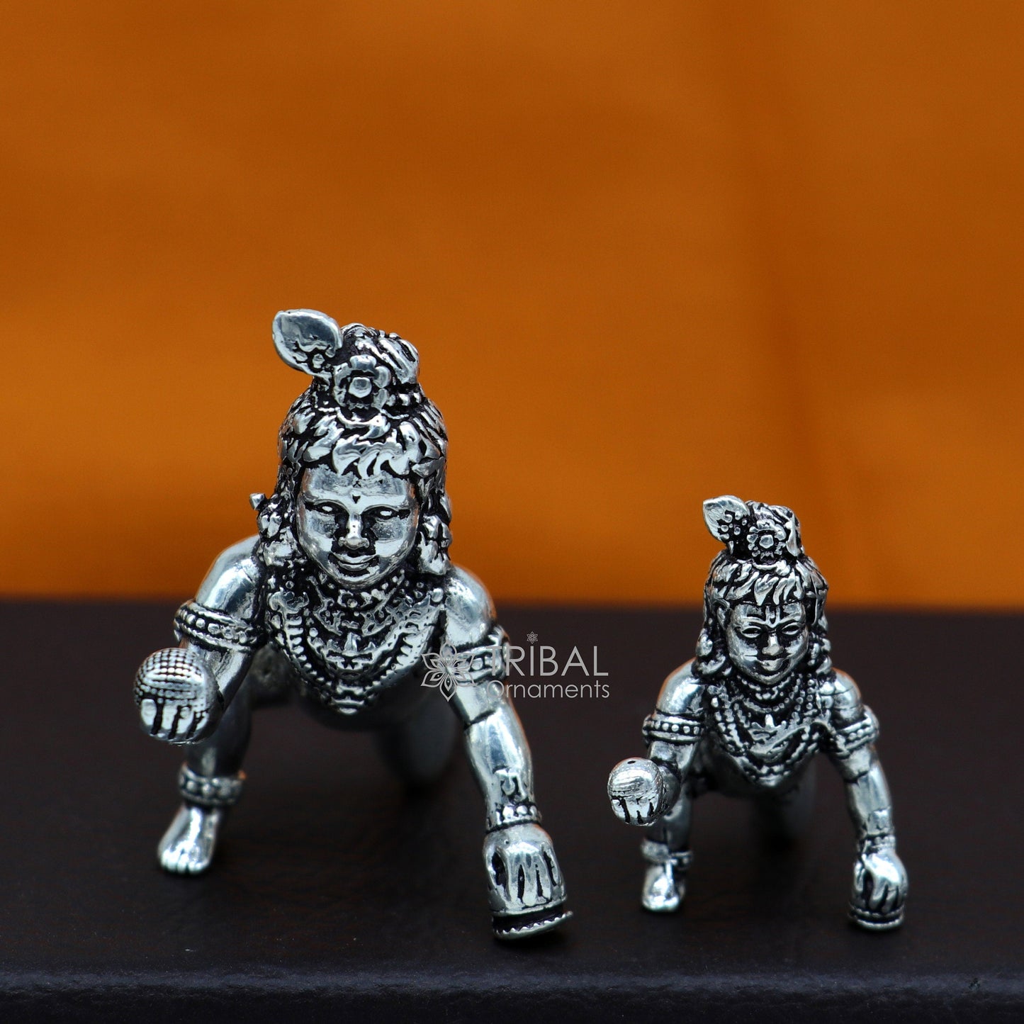 925 Solid Sterling silver handmade Divine idol crawling Krishna, Laddu Gopala, baby Krishna small statue figurine temple puja article art633 - TRIBAL ORNAMENTS