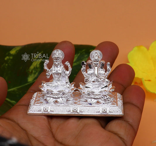 1.2" 925 Sterling silver Lakshmi and Ganesha statue, puja article figurine, Diwali puja brings joy, hope, and wealth to the owners art726 - TRIBAL ORNAMENTS