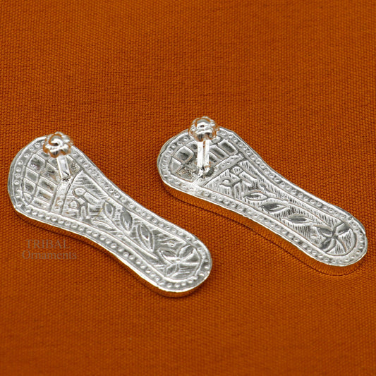 1.2" sterling silver handmade Charan paduka or slippers for idol Krishna, laddu gopala, little krishna or Vshnu Narayana puja art su694 - TRIBAL ORNAMENTS