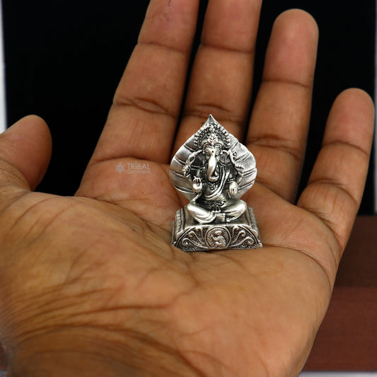 1.4"" Small solid 925 Sterling silver Lord pan ganesha, Pooja Articles, Silver Idols Ganesha statue sculpture Diwali puja figurine art677 - TRIBAL ORNAMENTS