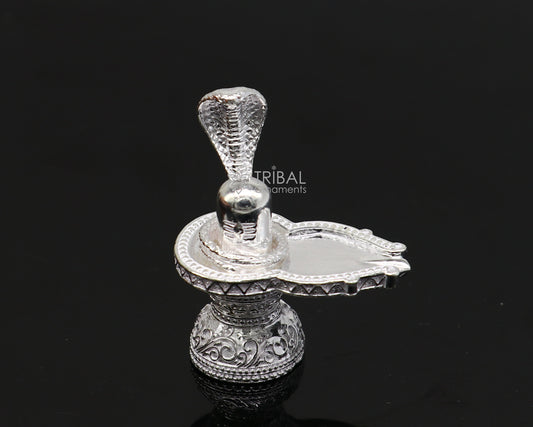 1.5" 925 sterling silver handmade small solid Divine Lord Shiva lingam stand, silver Shivling puja article for wealth and prosperity art598 - TRIBAL ORNAMENTS