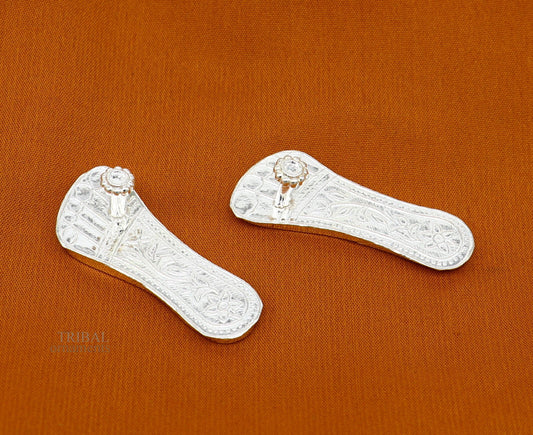 1.8" sterling silver handmade idols Charan paduka,slippers for idol krishna, laddu gopala, little krishna or Vshnu Narayana puja art su643 - TRIBAL ORNAMENTS
