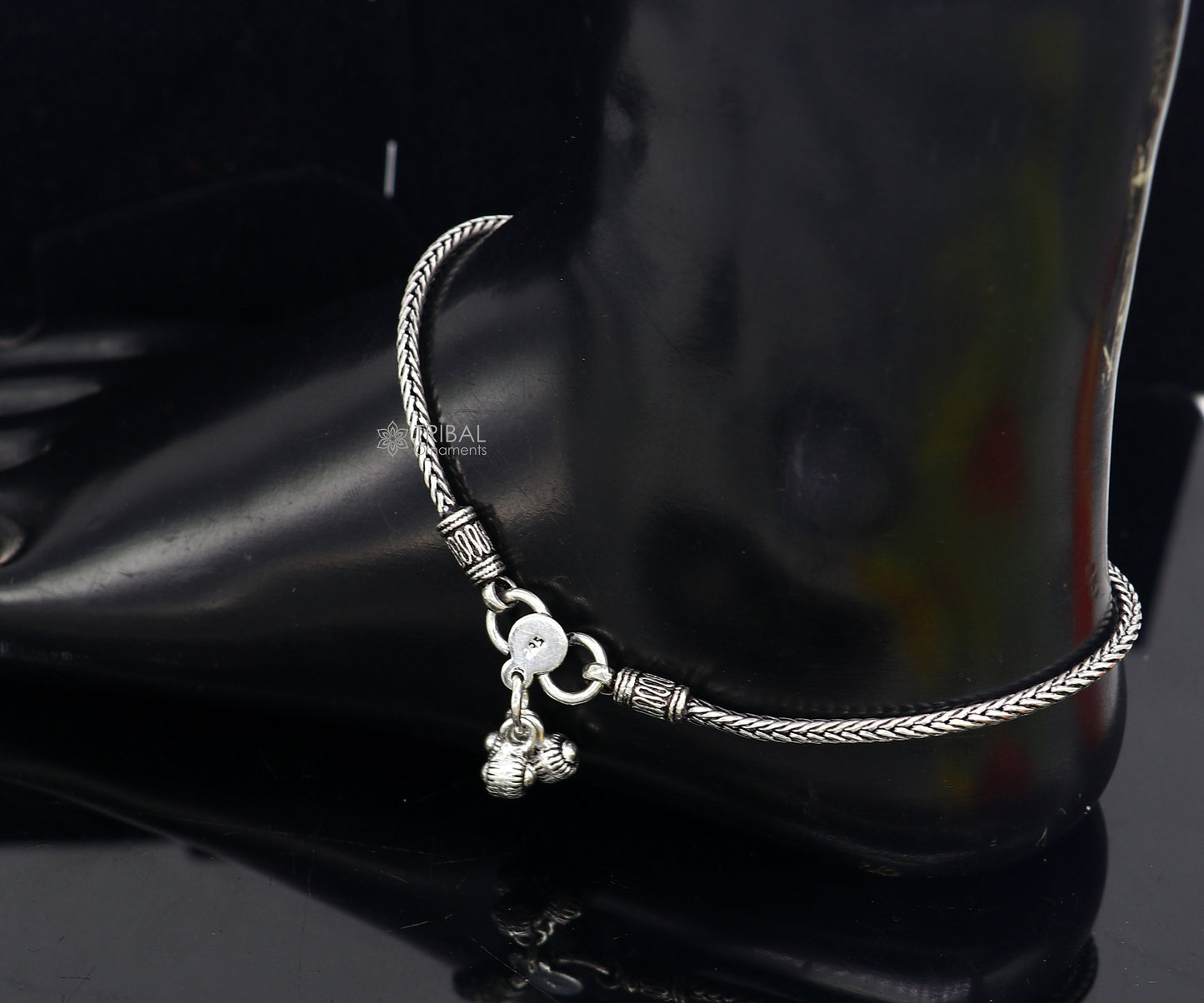 10.5" 925 solid silver handmade 2.5mm wheat chain ankle bracelet, vintage style charm anklets, tribal belly dance jewelry ank587 - TRIBAL ORNAMENTS