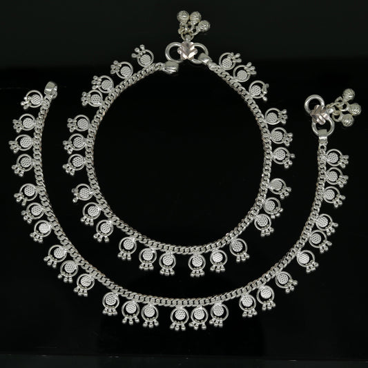 10.5" Long handmade sterling silver amazing noisy bells ankle bracelet, gorgeous charm anklets customized belly dance gifting jewelry ank219 - TRIBAL ORNAMENTS