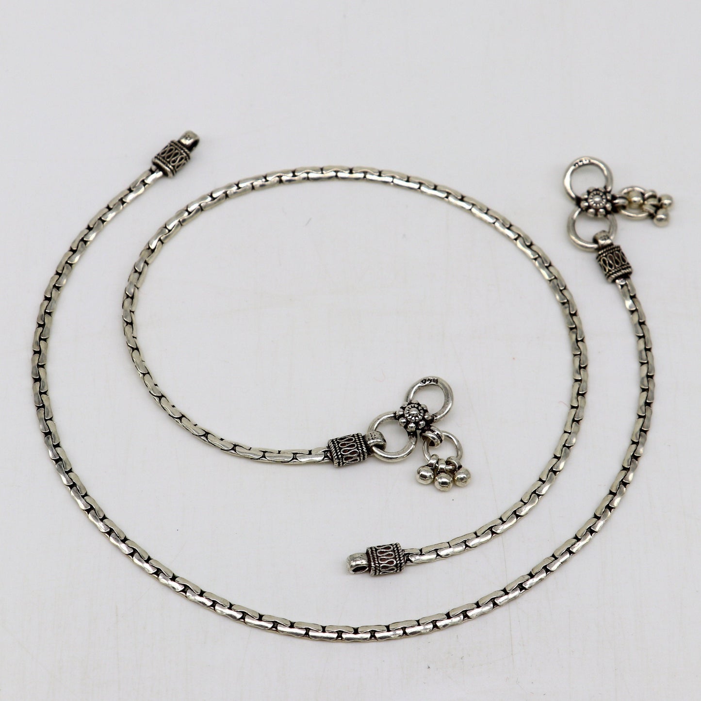 10.5" pure 925 sterling silver handmade solid gorgeous light weight chain anklets pair, trendy foot bracelet jewelry gift to her ank336 - TRIBAL ORNAMENTS