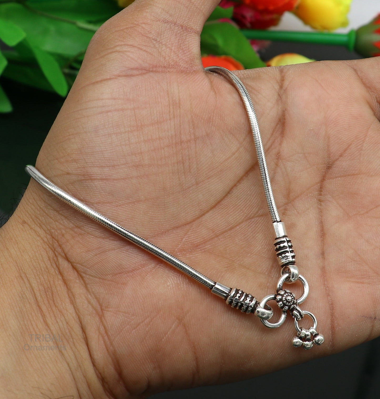 10.5" Vintage style snake chain anklet 925 sterling silver ankle bracelet, silver anklets, foot bracelet amazing belly dance jewelry ank447 - TRIBAL ORNAMENTS