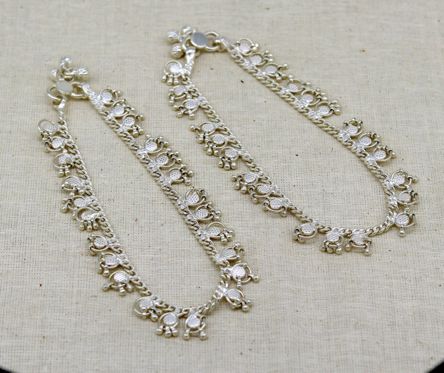 10" Handmade sterling silver ankle bracelet charm anklets with fabulous hanging tiny drops, excellent customized gifting jewelry ank210 - TRIBAL ORNAMENTS