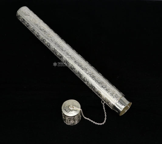 10" round shape design handmade 925 silver incense sticks box holder, Agarbatti box trinket box fabulous royal puja temple article su01194 - TRIBAL ORNAMENTS