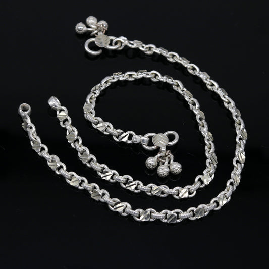 10" solid sterling silver handmade vintage design ankle bracelet excellent bride made tribal anklet jewelry pretty gifting to her nank273 - TRIBAL ORNAMENTS