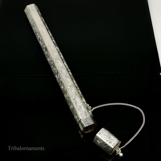 10" Vintage design handmade solid silver incense sticks box holder, Agarbatti box trinket box fabulous royal puja temple article su390 - TRIBAL ORNAMENTS