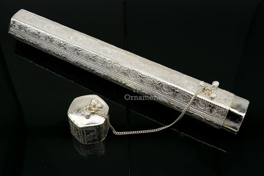 10" Vintage design handmade solid silver incense sticks box holder, Agarbatti box trinket box fabulous royal puja temple article su758 - TRIBAL ORNAMENTS