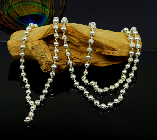 108 beads chanting japp mala solid silver beads chain necklace, fabulous 6mm beaded necklace for chanting mantra, gifting jewelry ch98 - TRIBAL ORNAMENTS