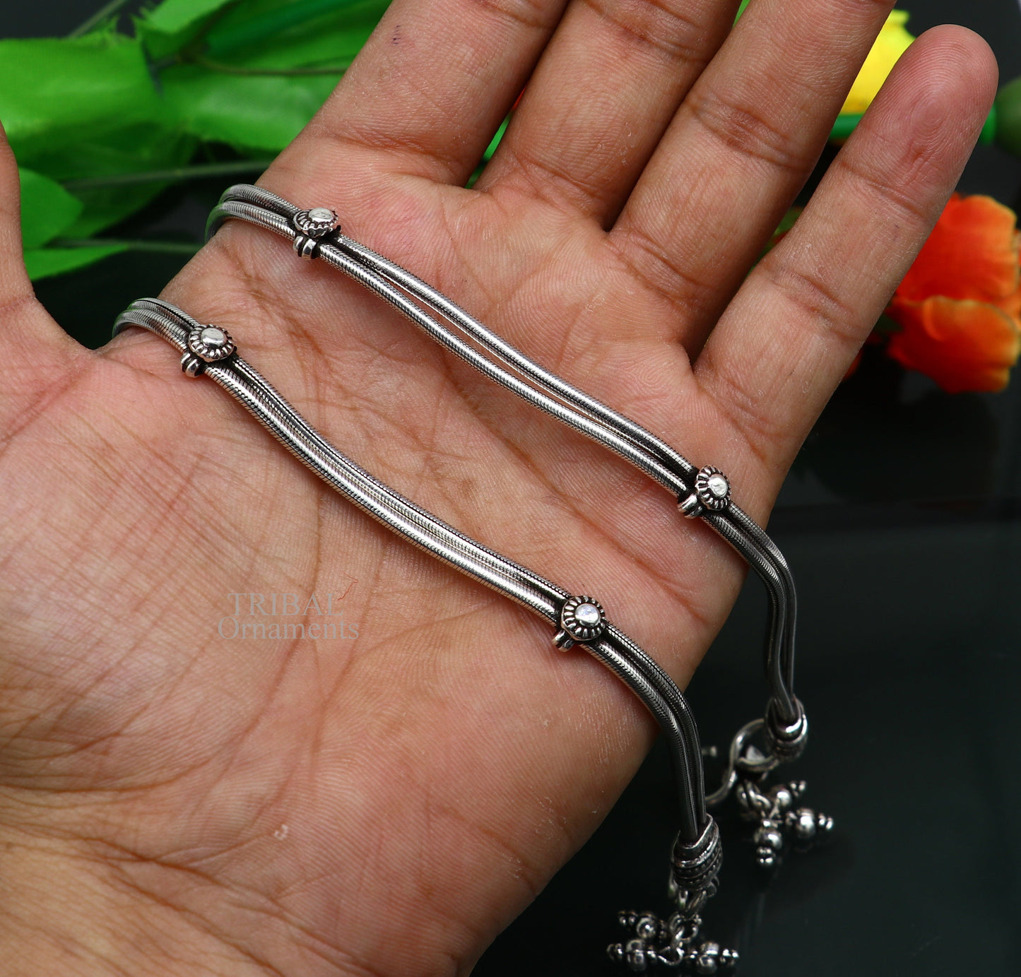 11" 925 sterling silver two line/layer snake chain ankle bracelet, excellent belly dance customized trendy anklets foot bracelet nank447 - TRIBAL ORNAMENTS