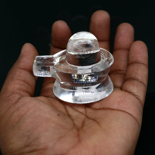 125 GRAMS Natural sphatik crystal stone divine lor shiva lingam statue, amazing sphatik lingam puja article for wealth and prosperity stna29 - TRIBAL ORNAMENTS