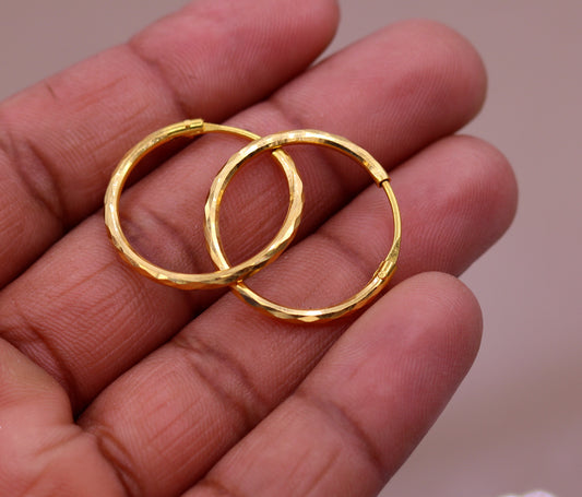 18 Kt yellow gold handmade fabulous hoops earring bali jewelry, excellent diamond cut design gifting jewelry form india - TRIBAL ORNAMENTS