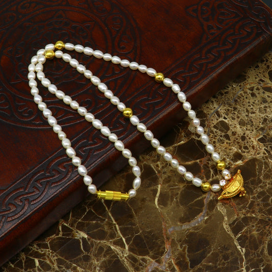 18" peals beaded with 6 gold beads necklace, fabulous 20kt yellow gold amulet style pendant, excellent customize gift stylish jewelry ap04 - TRIBAL ORNAMENTS