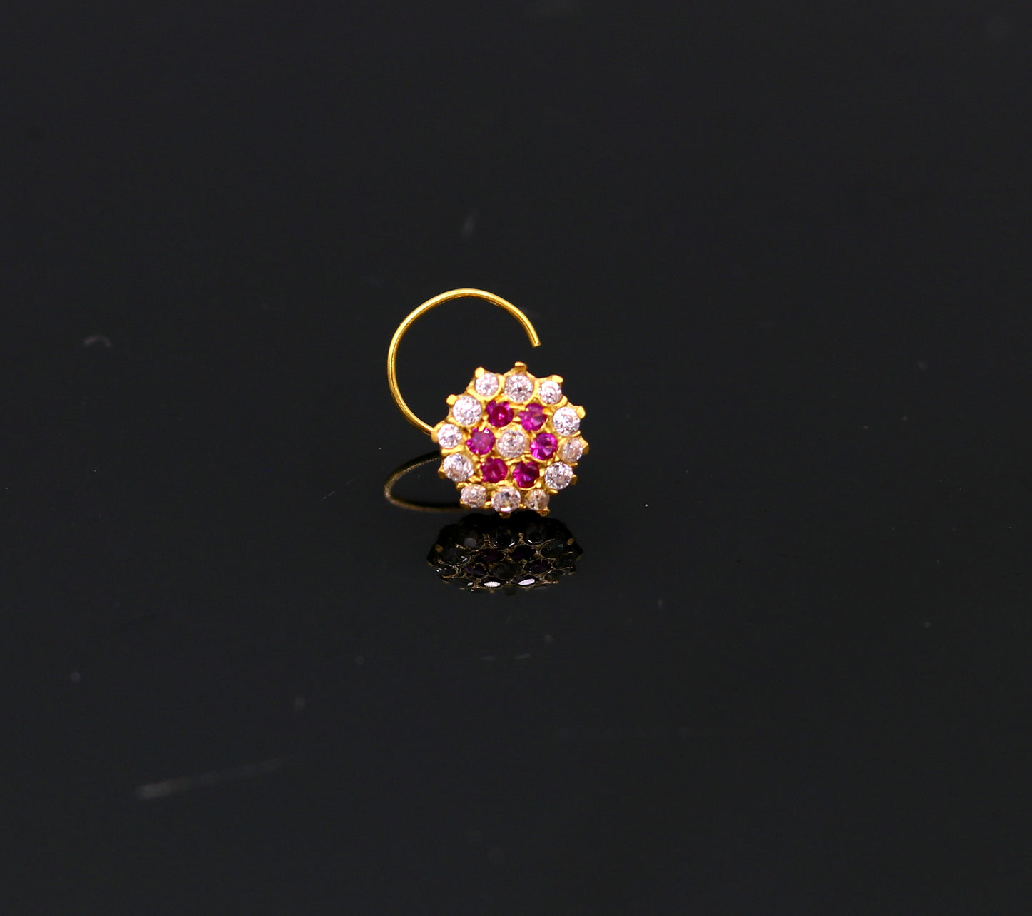 18kt yellow gold handmade fabulous pink color stone cubic zircon nose stud,excellent women girls daily use jewelry from Rajasthan gnp17 - TRIBAL ORNAMENTS
