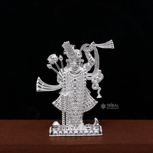 2.0" 925 Sterling silver handmade design Idols Lord Krishna Shrinathji statue figurine, puja articles decorative gift puja art635 - TRIBAL ORNAMENTS