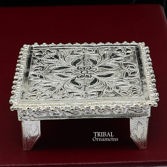 2.5" Vintage design Sterling silver handmade customize small square shape table/bazot/chouki, excellent home puja utensils temple art su951 - TRIBAL ORNAMENTS