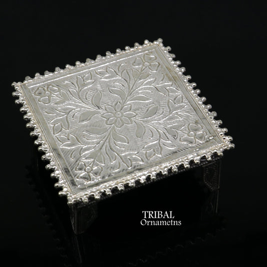 2.5" Vintage design Sterling silver handmade customize small square shape table/bazot/chouki, excellent home puja utensils temple art su951 - TRIBAL ORNAMENTS