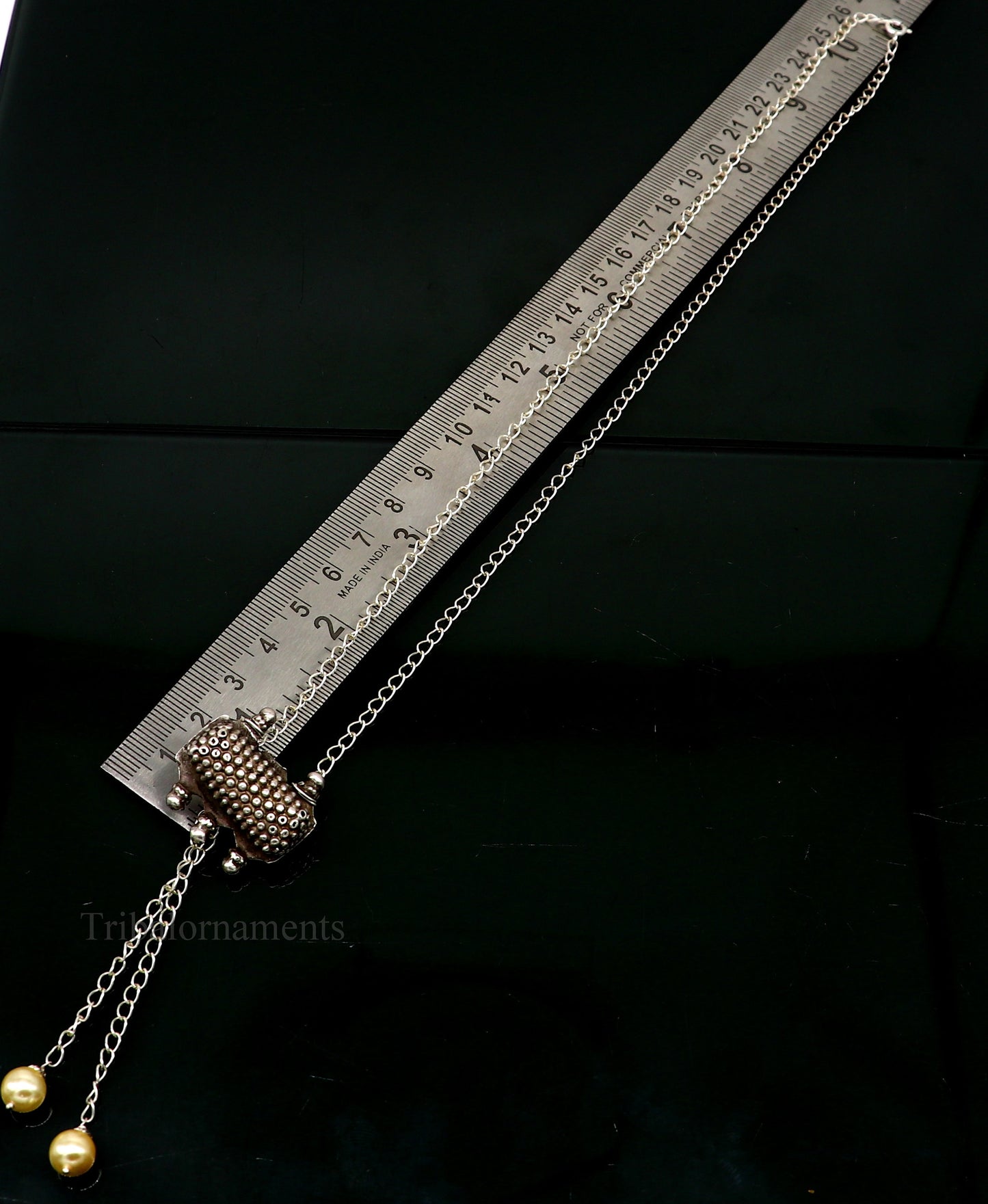 22-inch adjustable sterling silver chain necklace with antique pendant, tribal design, elegant jewelry for gifting or everyday wear.