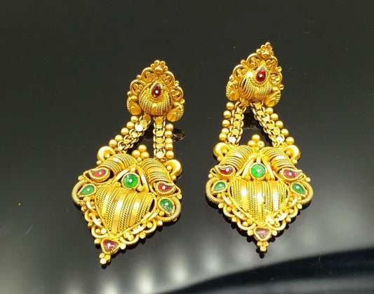 22carat karat yellow gold handmade filigree work stud earring fabulous indian traditional design earring jewelry - TRIBAL ORNAMENTS