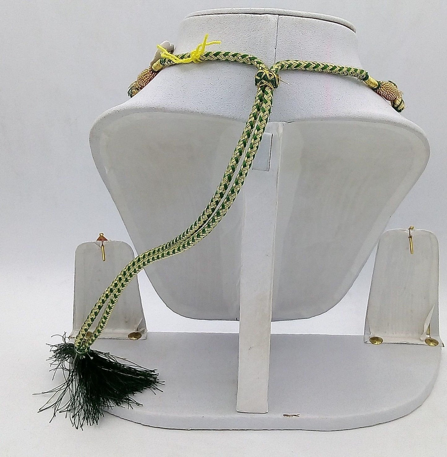 22k yellow gold handmade gorgeous green stone and pearl dangling set bridal wedding anniversary jewelry - TRIBAL ORNAMENTS