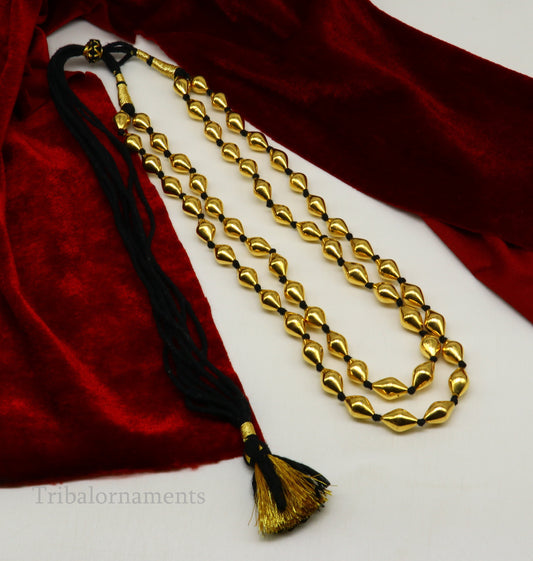 22kt yellow gold Dholki beaded customized necklace, excellent 2 string necklace ,wedding bridal jewelry tribal necklace from india set73 - TRIBAL ORNAMENTS