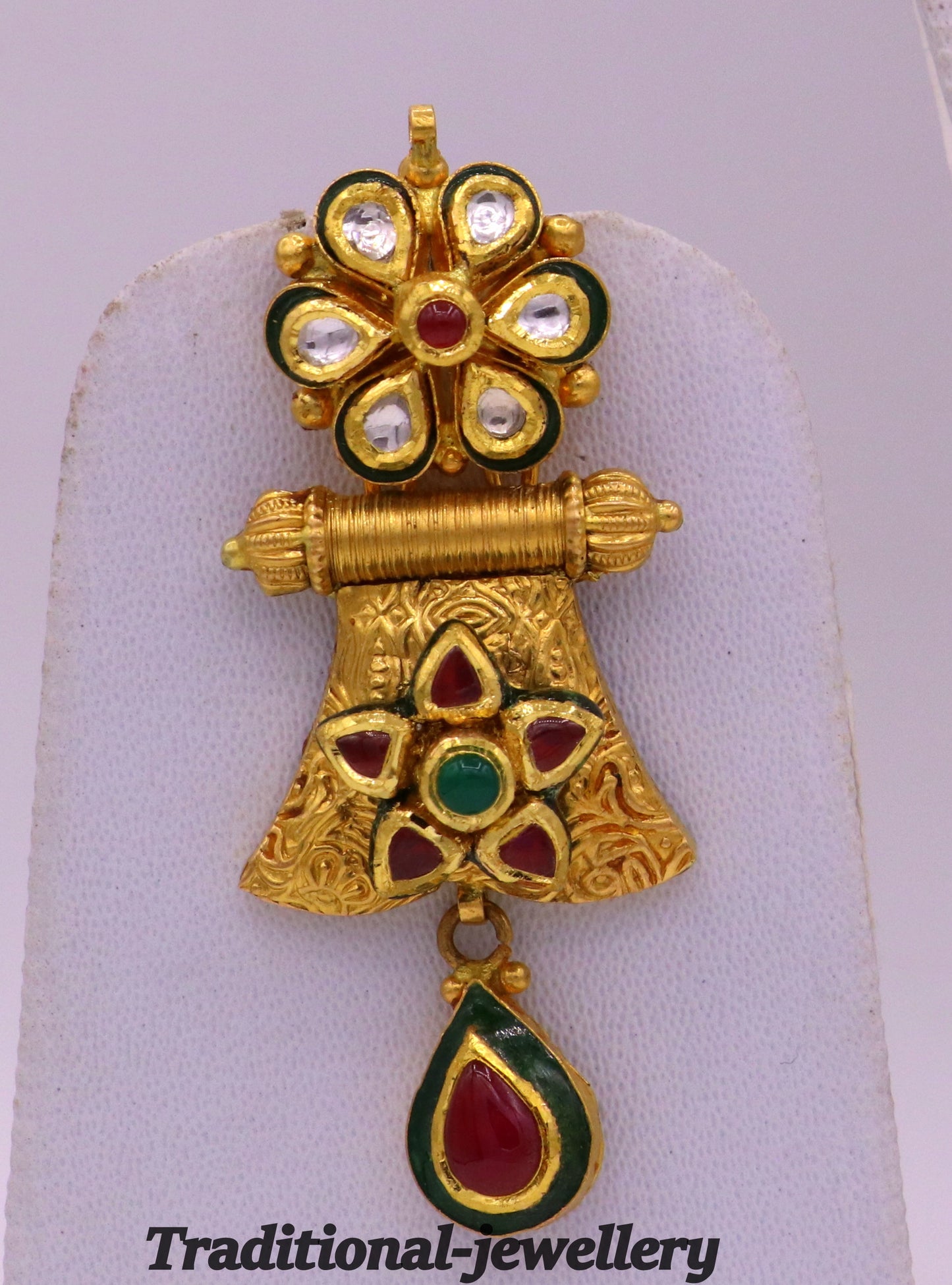 22KT yellow gold vintage Kundan stone Jadau earrings by TRIBAL ORNAMENTS, showcasing intricate handmade antique jewelry for women.